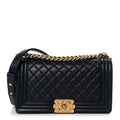 Lambskin Quilted Medium Boy Flap Dark Navy