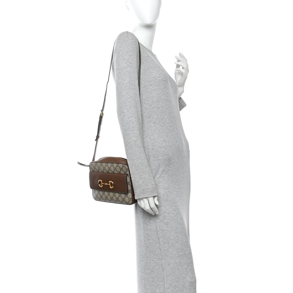 GG Supreme Monogram Small Horsebit 1955 Shoulder Bag Beige Brown Sugar