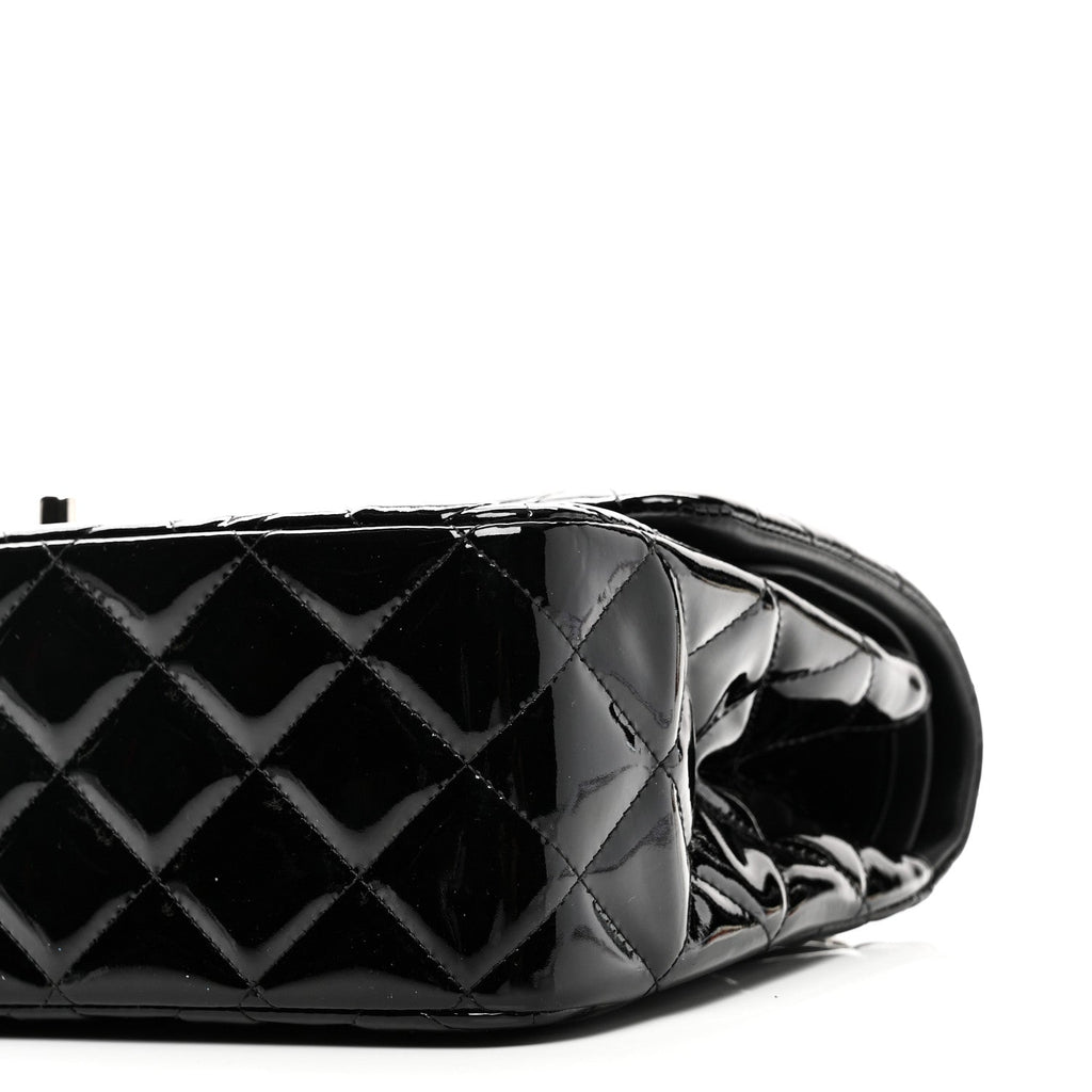 Patent Quilted Jumbo Double Flap Black