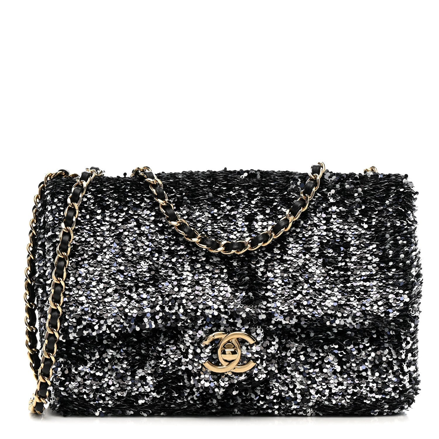 Sequin Quilted Small Single Flap Black White Grey