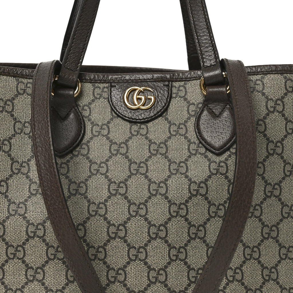 GG Supreme Monogram Textured Calfskin Small Ophidia Shoulder Tote Bag Beige Ebony New Acero