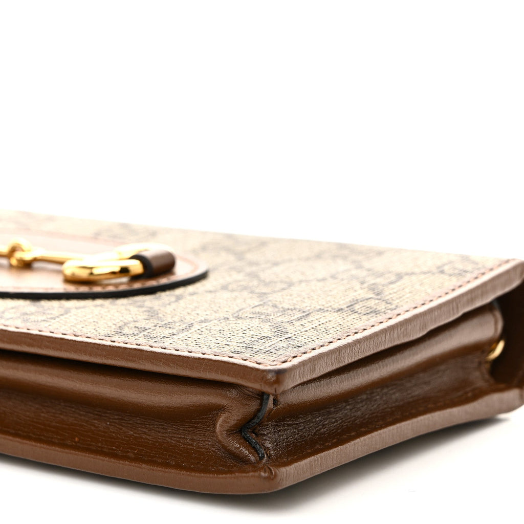 GG Supreme Monogram Azalea Calfskin Horsebit 1955 Wallet On Chain Beige Ebony Brown Sugar