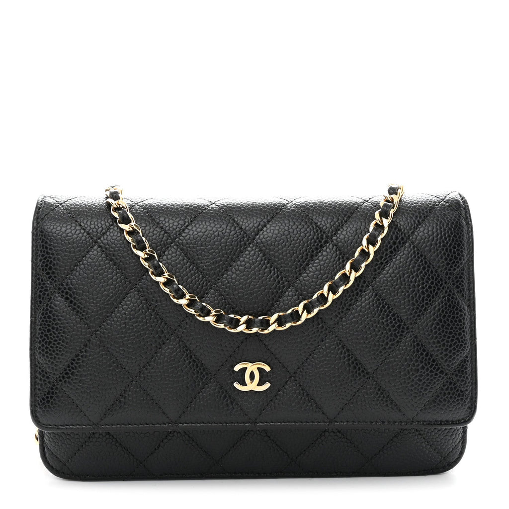 Caviar Quilted Wallet on Chain WOC Black
