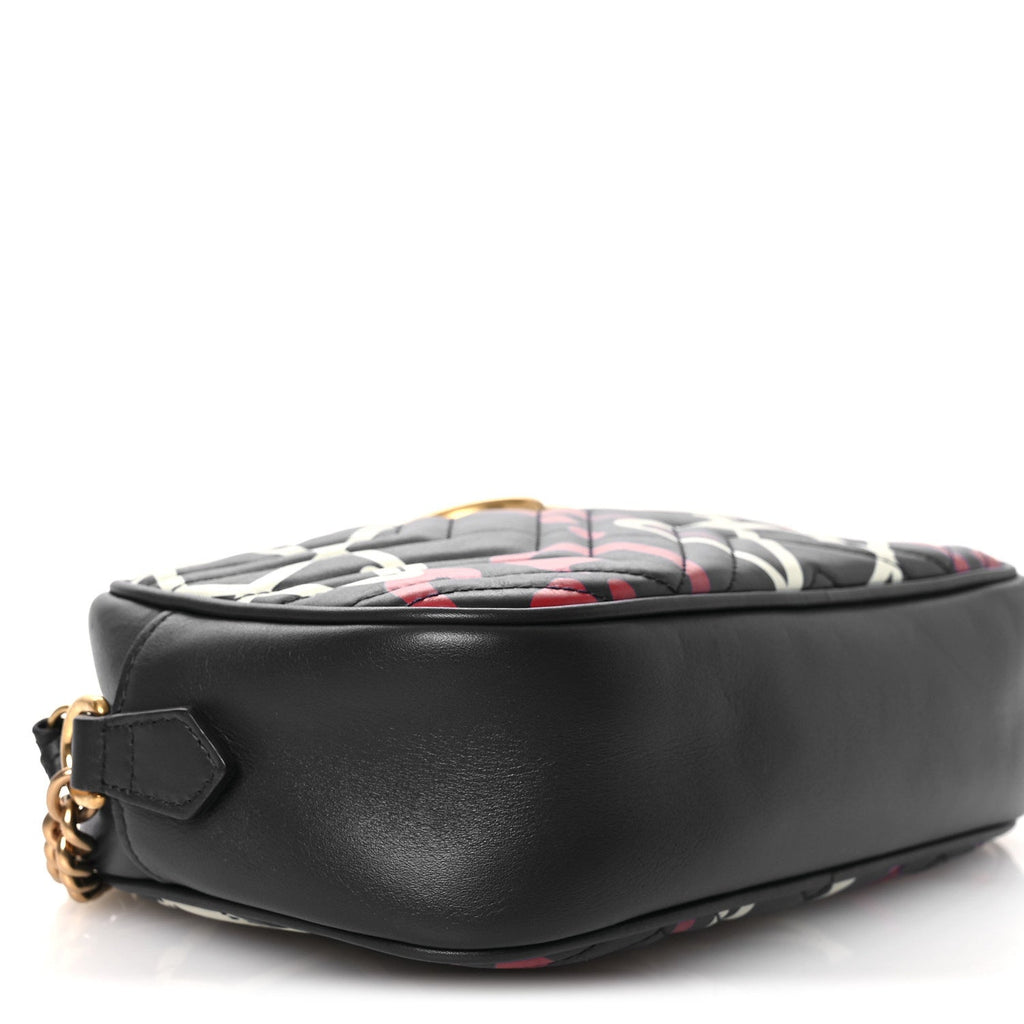 Calfskin Matelasse GucciGhost Small GG Marmont Chain Shoulder Bag  Black Hibiscus Red
