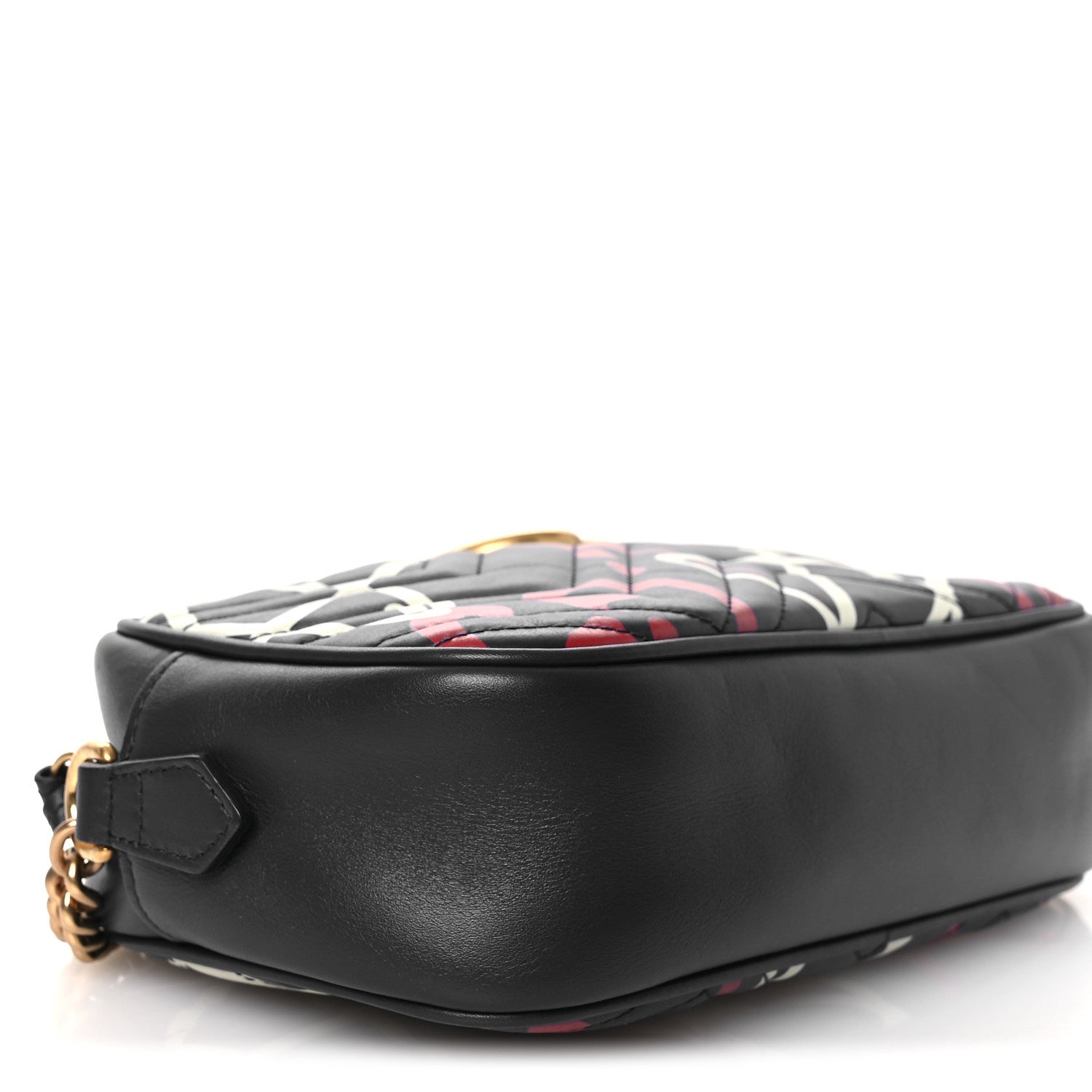 Calfskin Matelasse GucciGhost Small GG Marmont Chain Shoulder Bag  Black Hibiscus Red