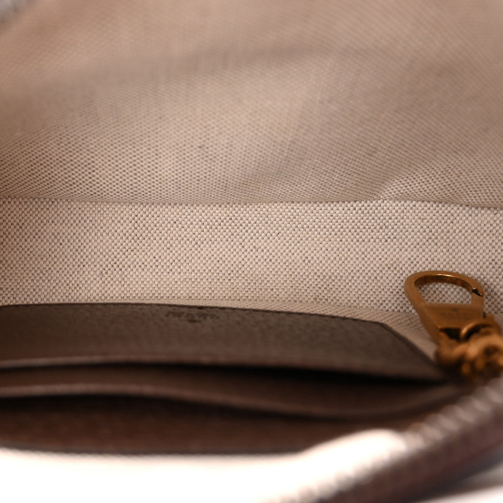 GG Supreme Monogram Textured Dollar Calfskin Web Mini Ophidia Convertible Shoulder Bag Beige Ebony New Acero