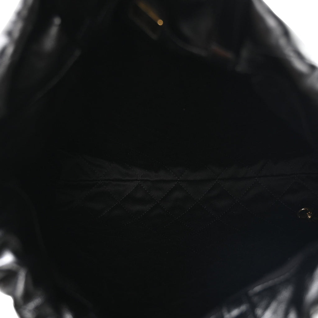 Shiny Calfskin Quilted Chanel 22 Backpack Black