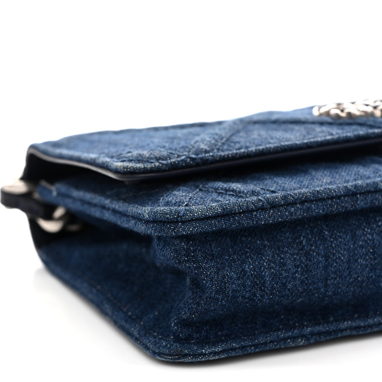 Denim Quilted Chanel 19 Wallet On Chain WOC Blue