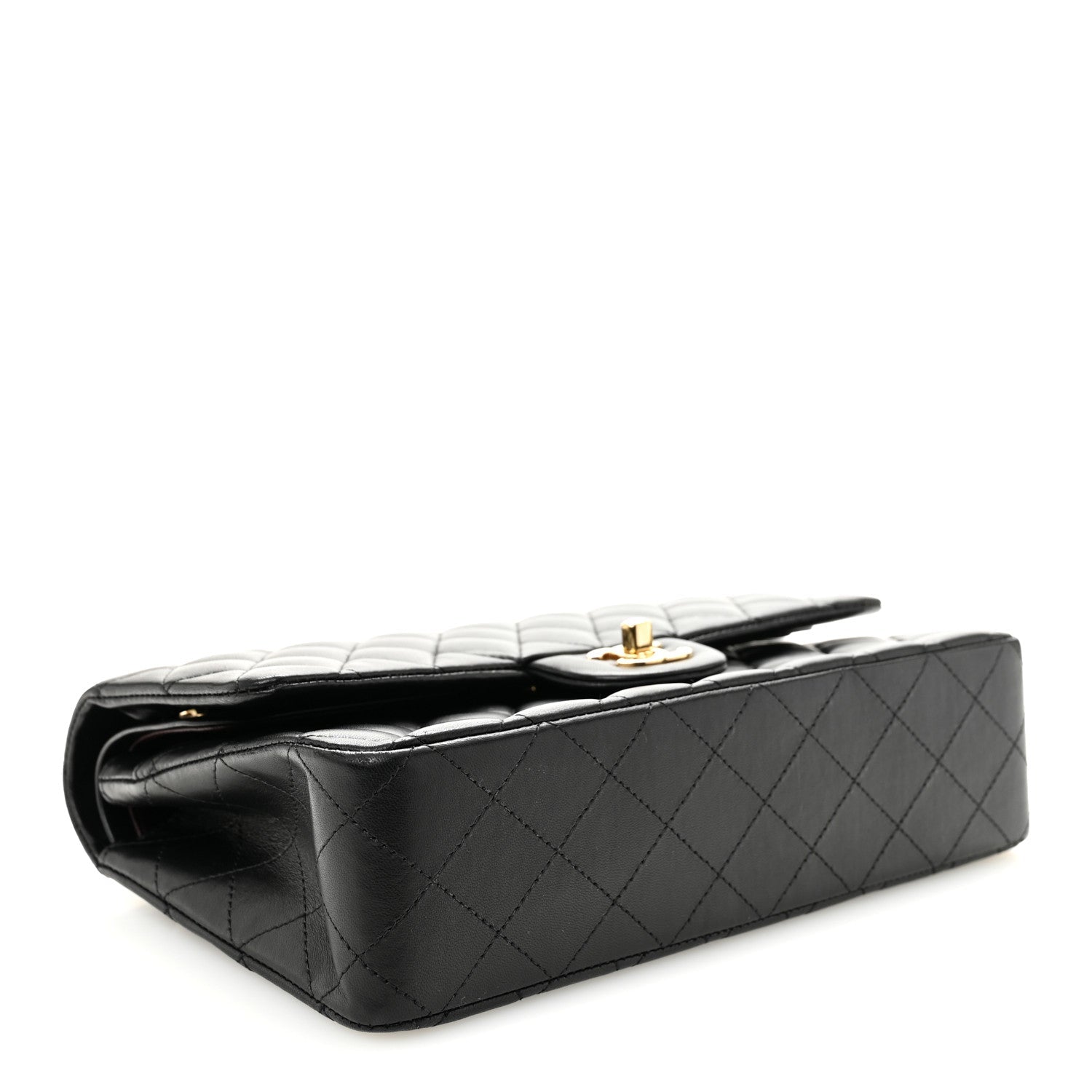 Lambskin Quilted Medium Double Flap Black