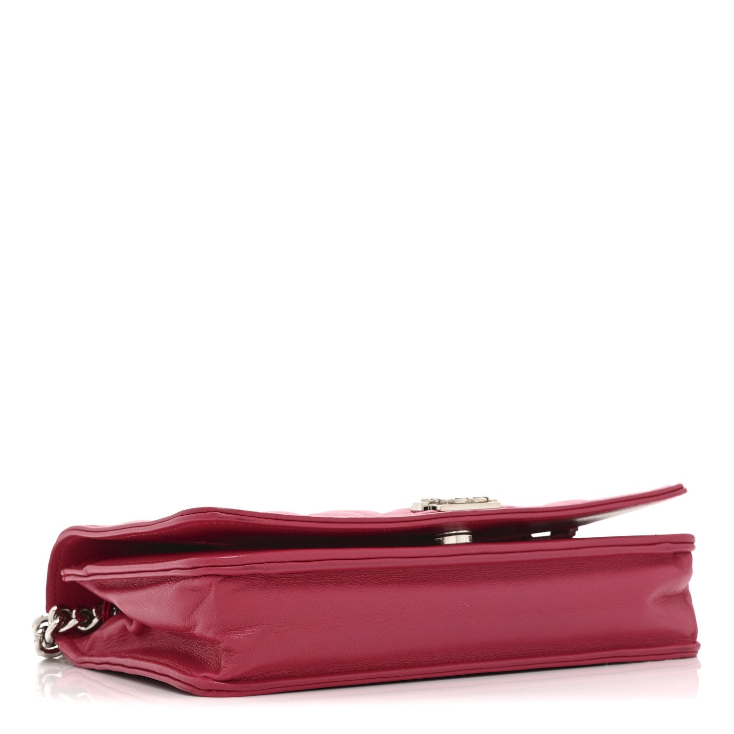 Lambskin Quilted Boy Wallet On Chain WOC Dark Fuchsia