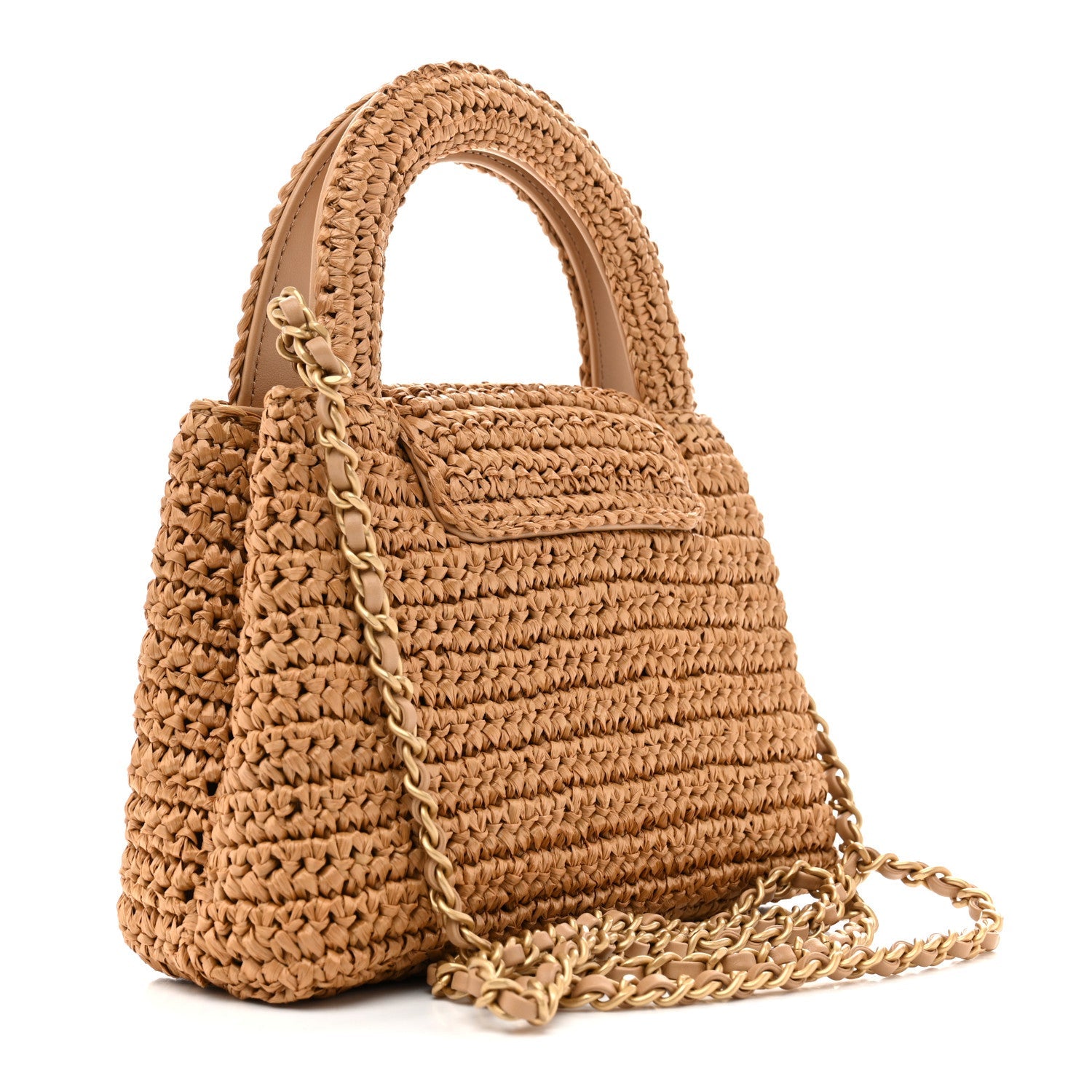 Braided Raffia Nano Kelly Flap Bag Dark Beige