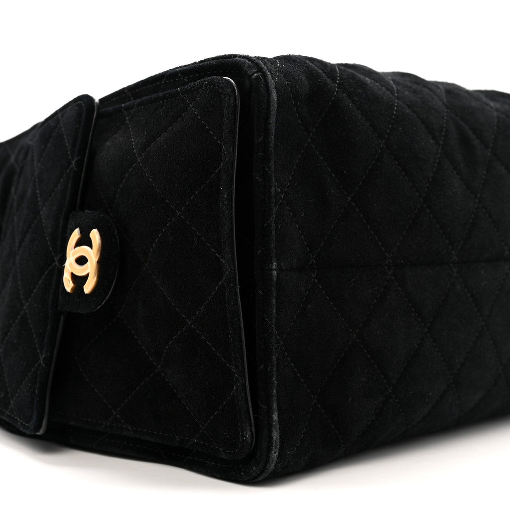 Suede Quilted Medium Chanel 25 Handbag Black