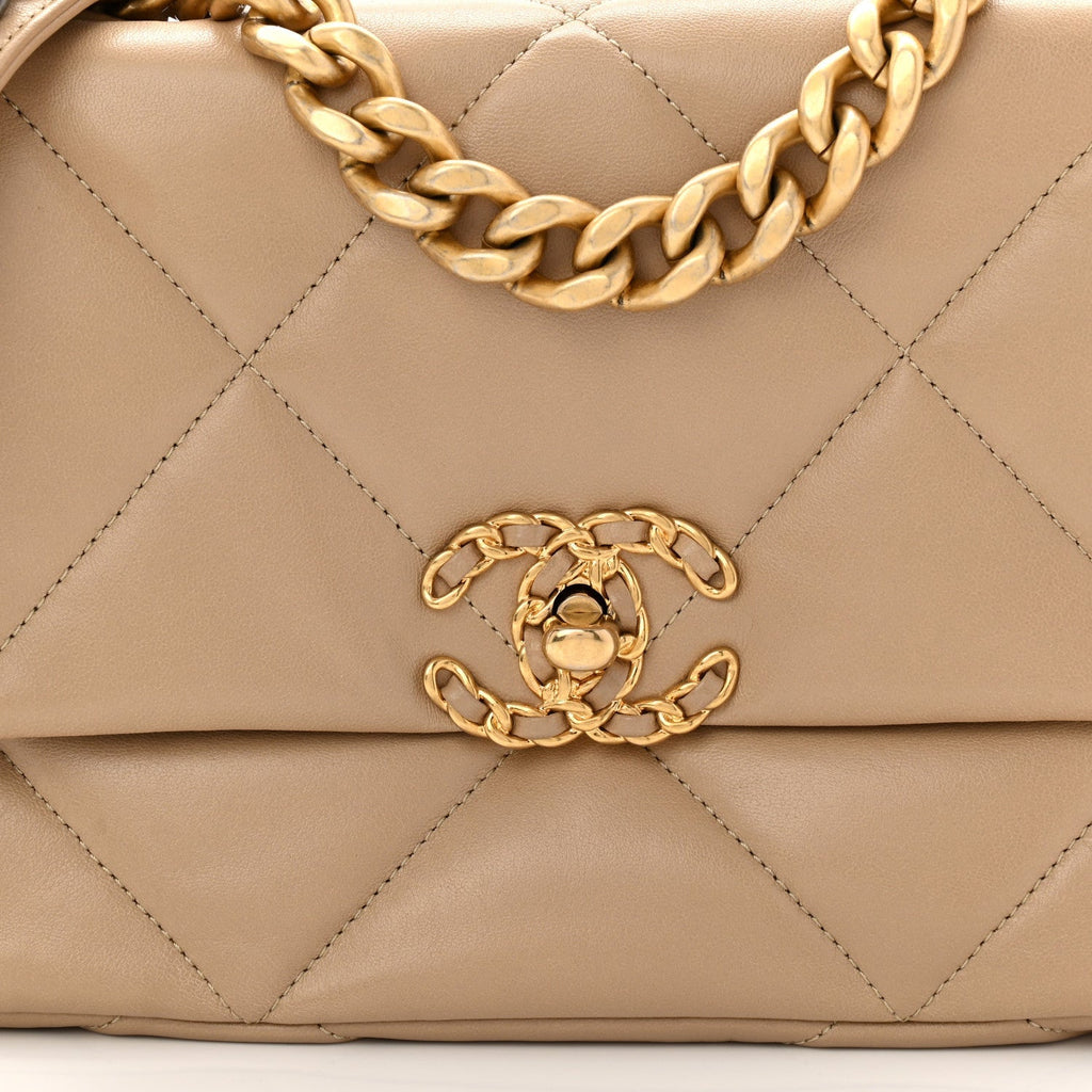 Lambskin Quilted Medium Chanel 19 Flap Dark Beige