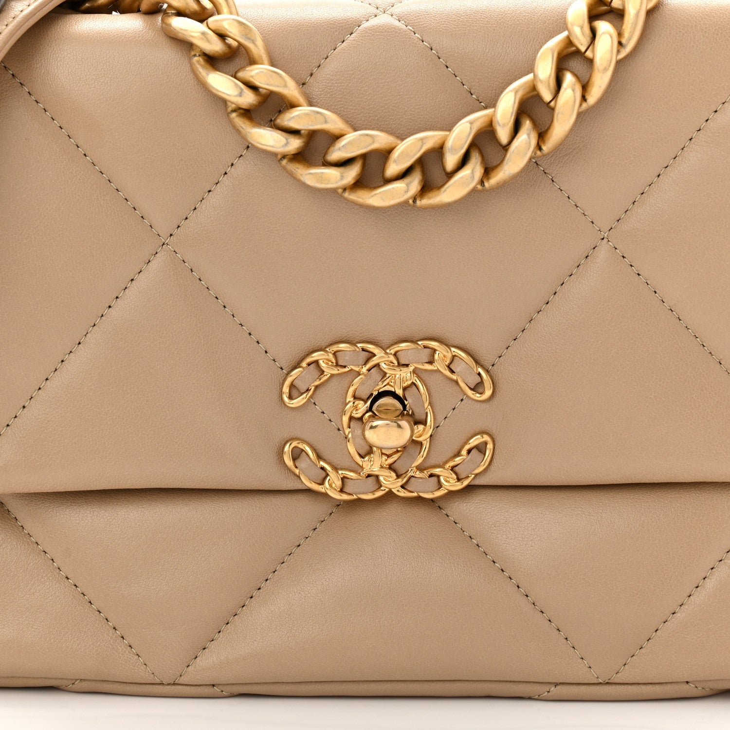 Lambskin Quilted Medium Chanel 19 Flap Dark Beige