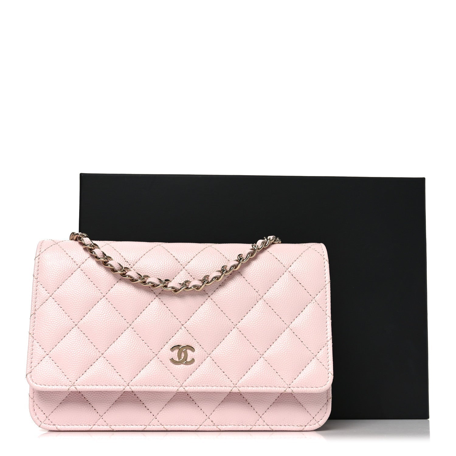 Caviar Quilted Wallet on Chain WOC Light Pink