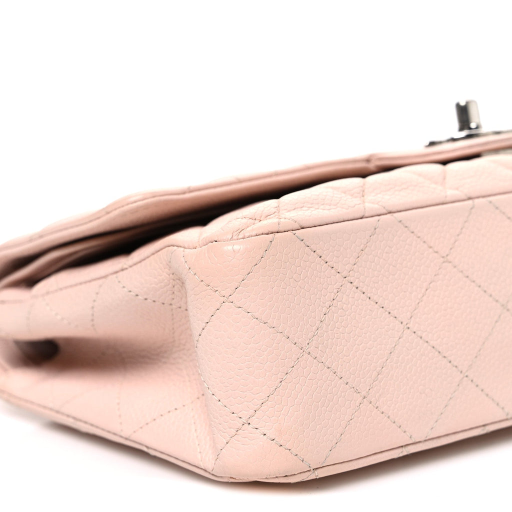 Caviar Quilted Medium Double Flap Light Pink