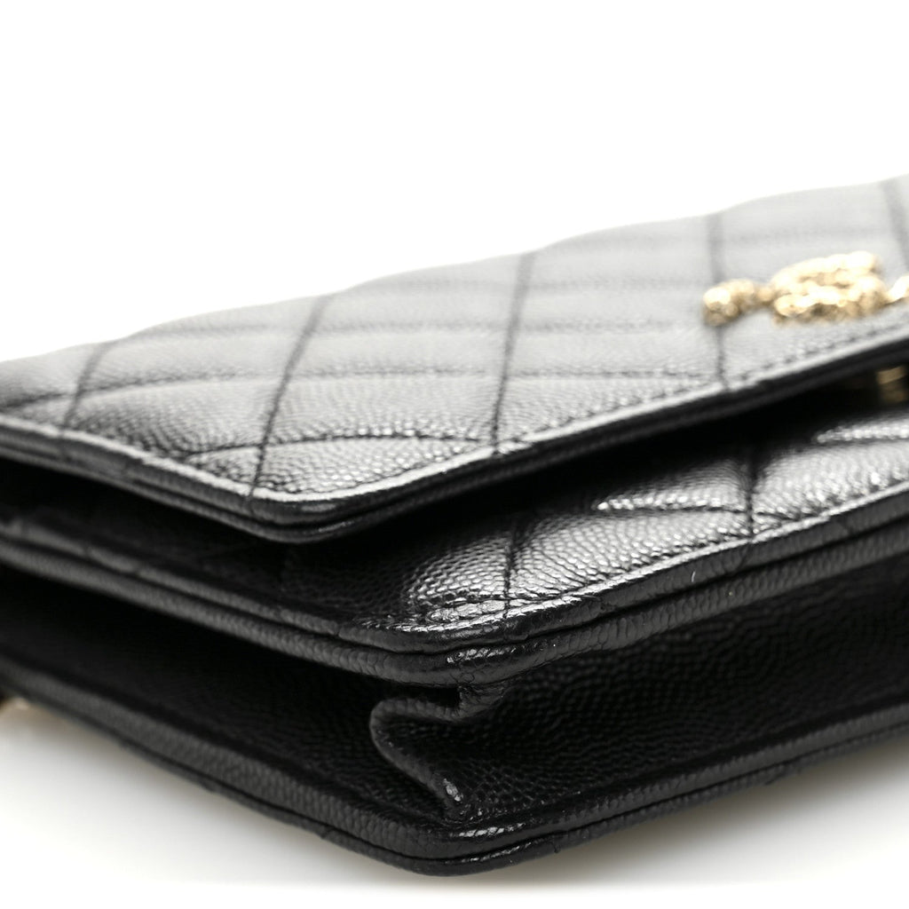 Caviar Quilted Perforated Metal CC Wallet On Chain WOC Black