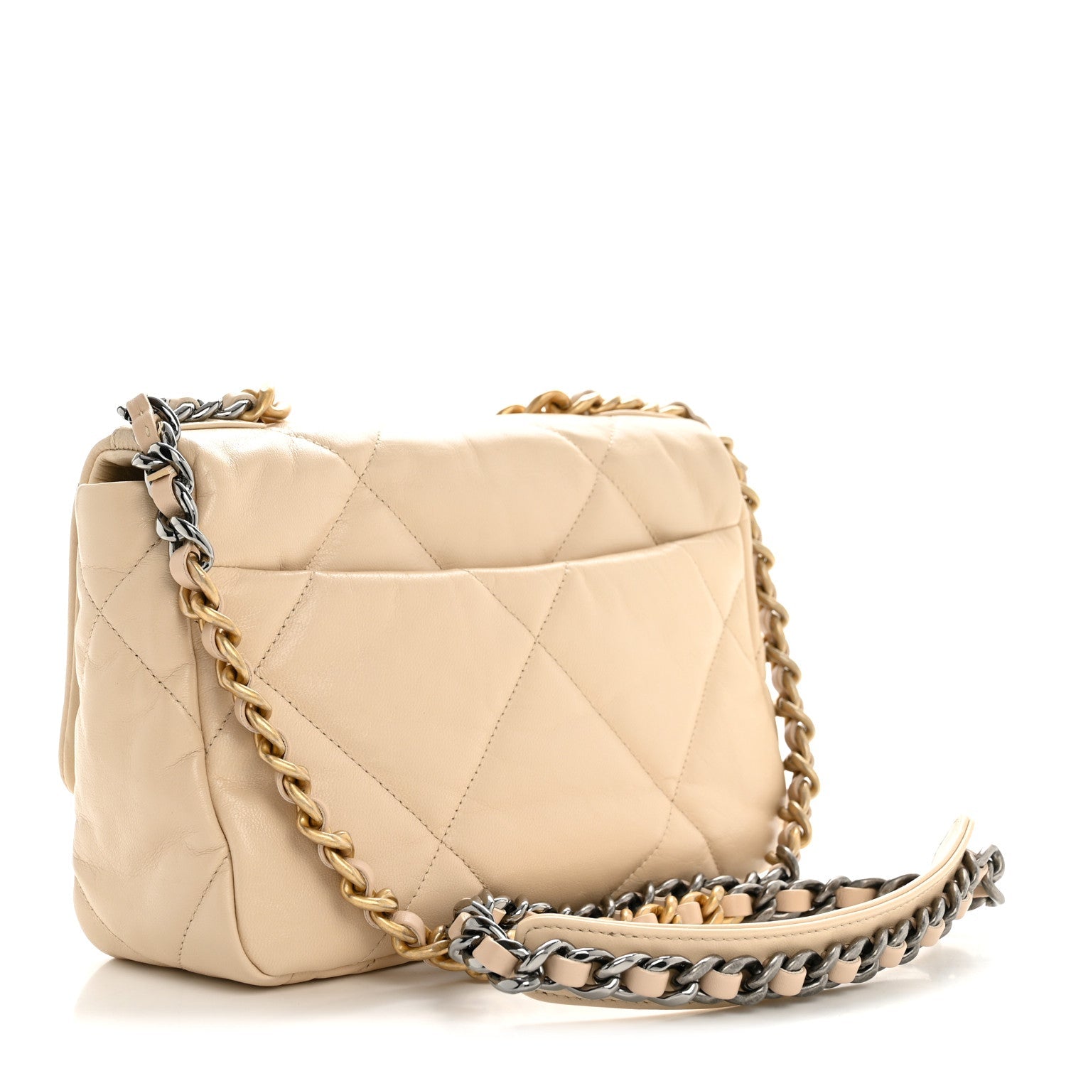 Lambskin Quilted Medium Chanel 19 Flap Beige