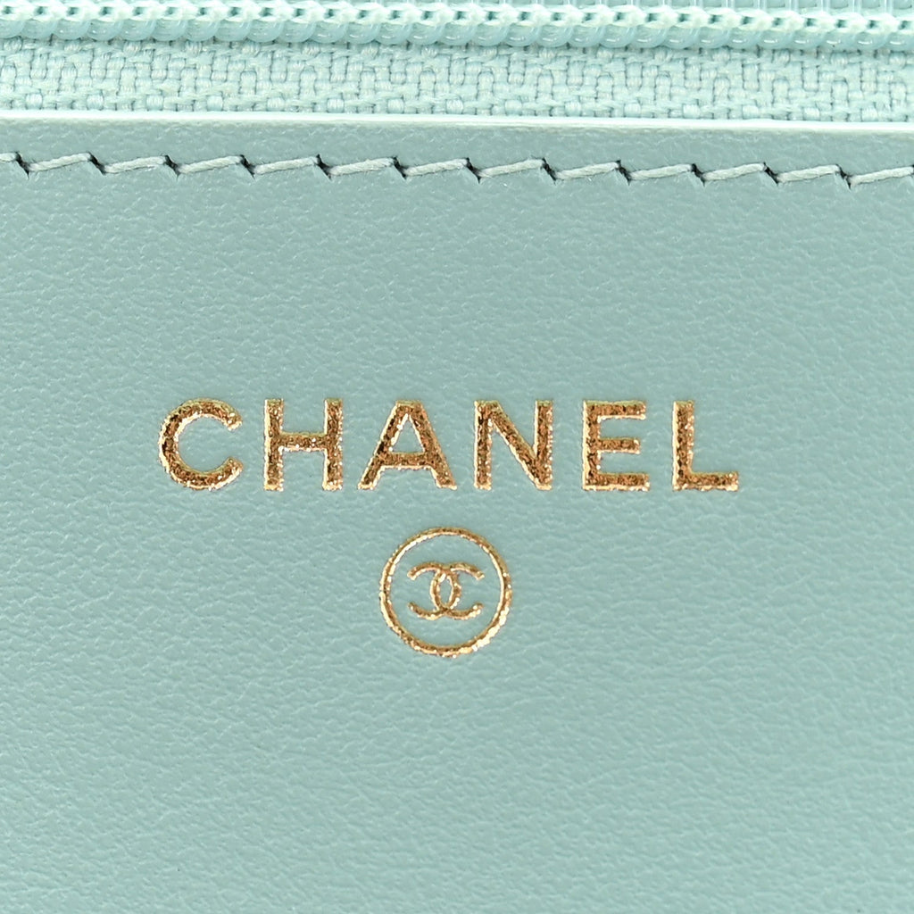 Caviar Quilted Boy Wallet On Chain WOC Light Blue