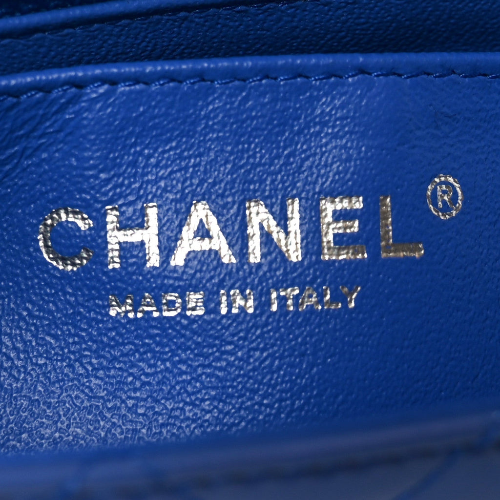 Patent Calfskin Quilted Mini Rectangular Flap Blue