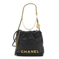 Shiny Crumpled Calfskin Quilted Pearl Mini Chanel 22 Black