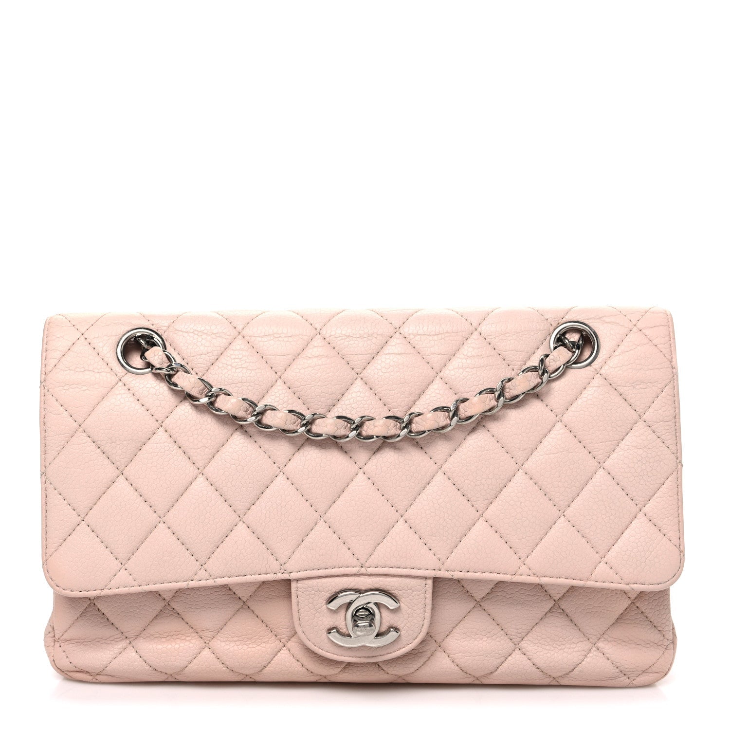 Caviar Quilted Medium Double Flap Light Pink