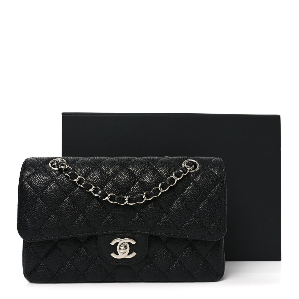 Caviar Quilted Medium Double Flap Black