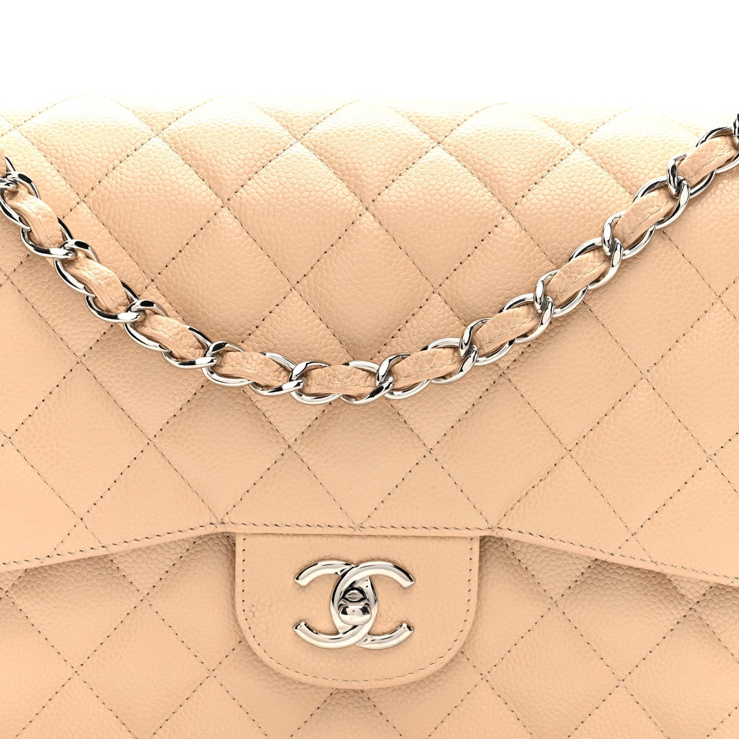 Caviar Quilted Jumbo Double Flap Beige