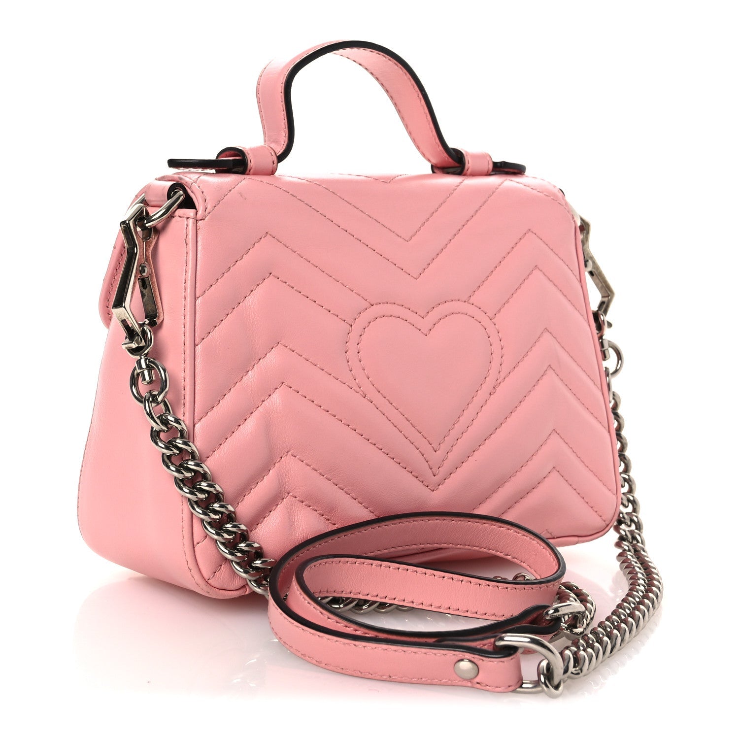 Calfskin Matelasse Mini GG Marmont Top Handle Shoulder Bag Wild Rose