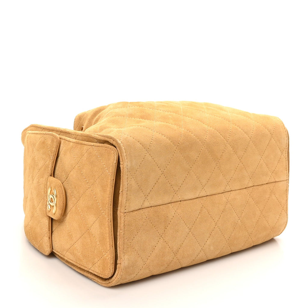 Suede Quilted Small Chanel 25 Handbag Beige