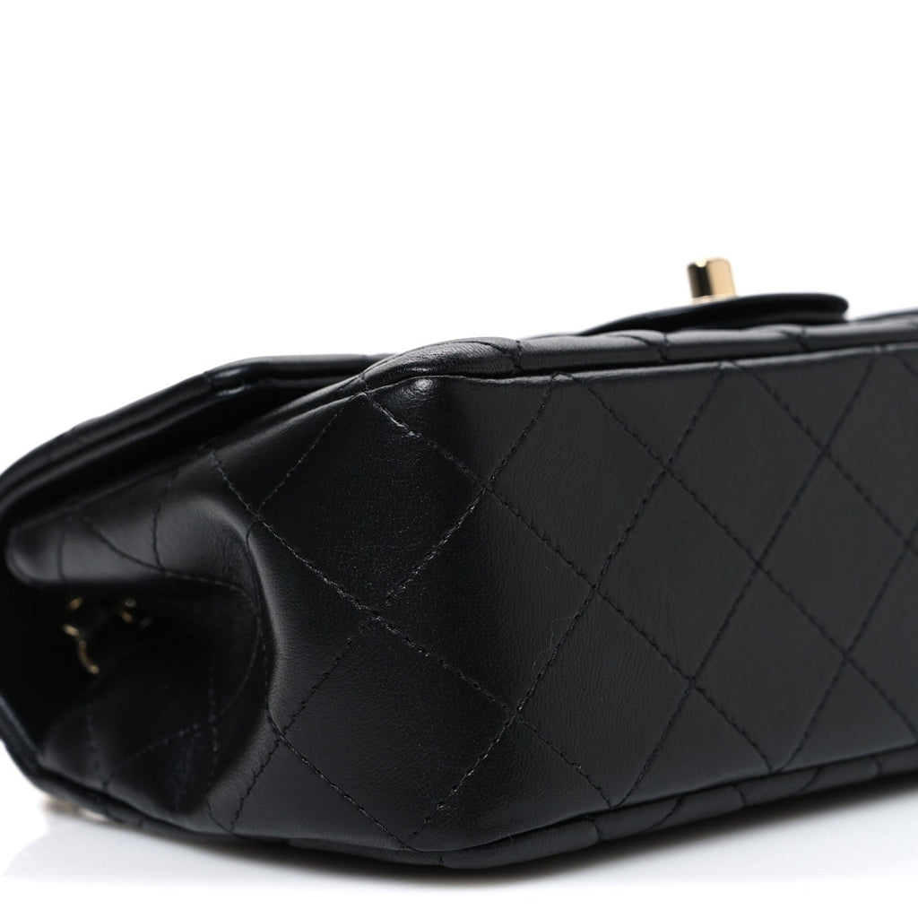 Lambskin Quilted Mini Rectangular Flap Black