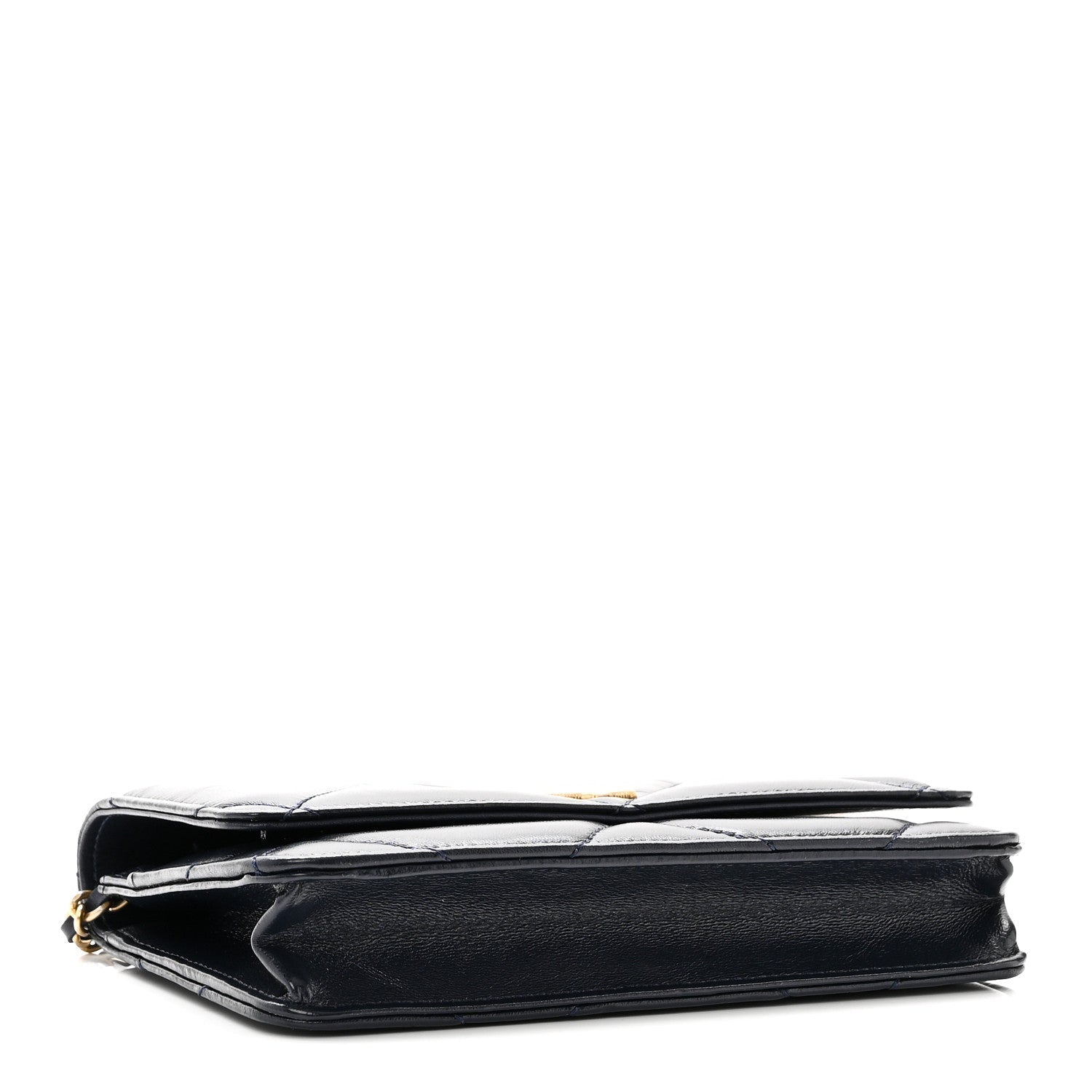 Lambskin Quilted Wallet On Chain WOC Navy