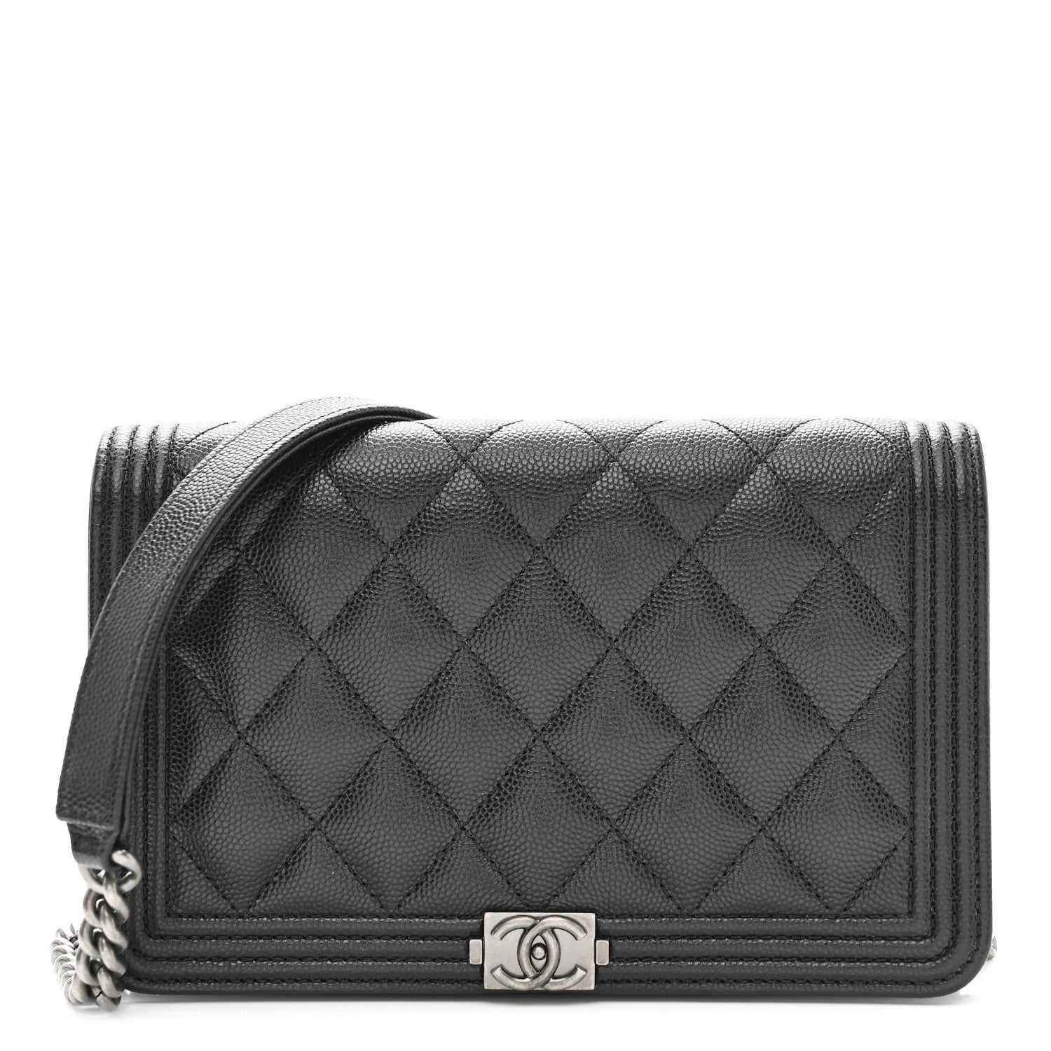 Caviar Quilted Boy Wallet On Chain WOC Black
