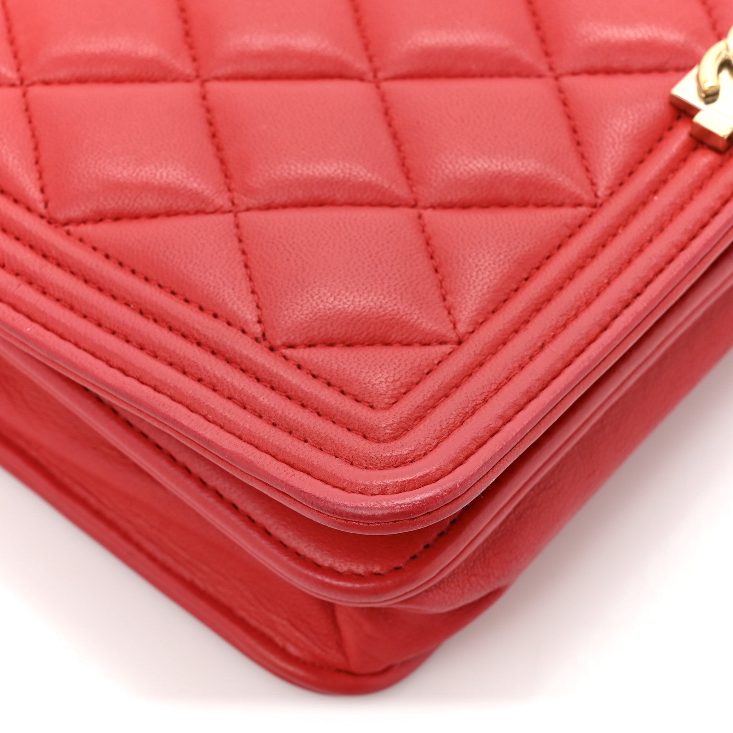 Lambskin Quilted Boy Wallet On Chain WOC Red