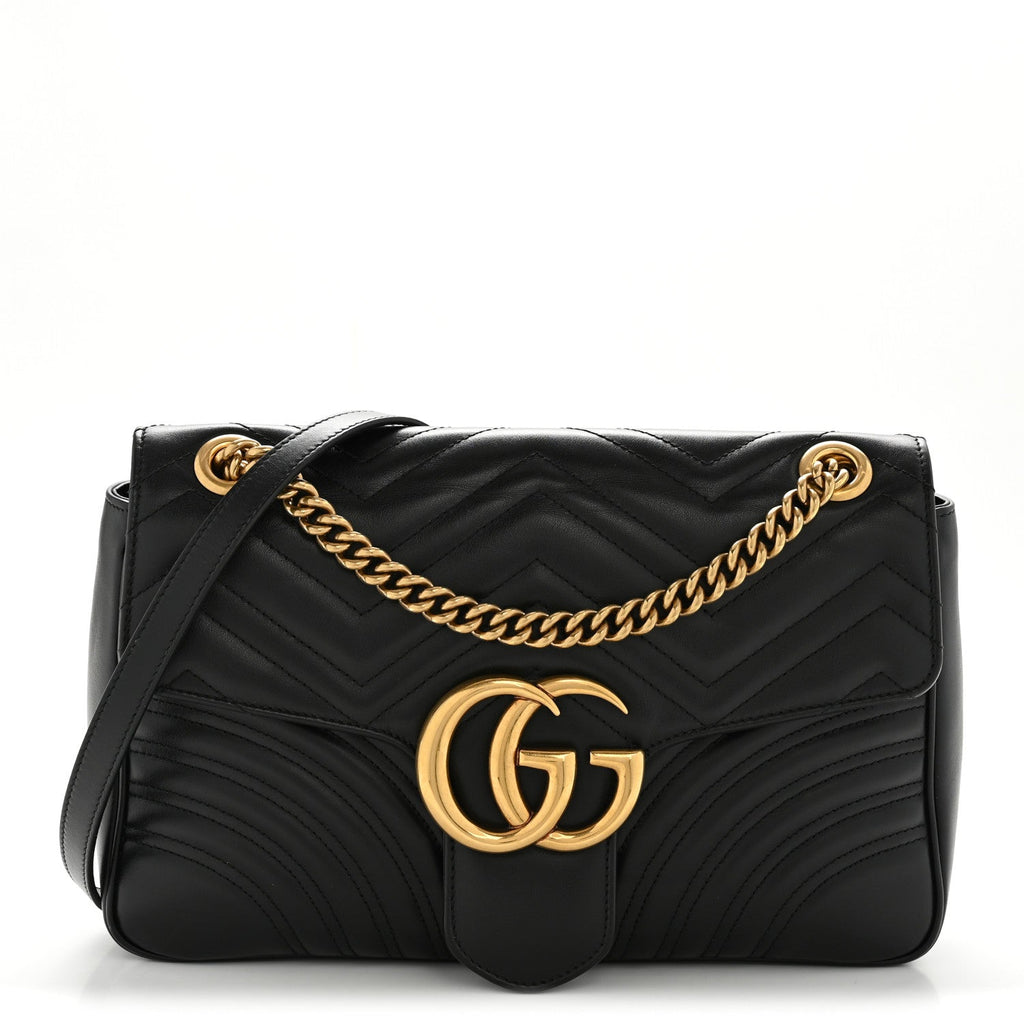 Calfskin Matelasse Medium GG Marmont Shoulder Bag Black