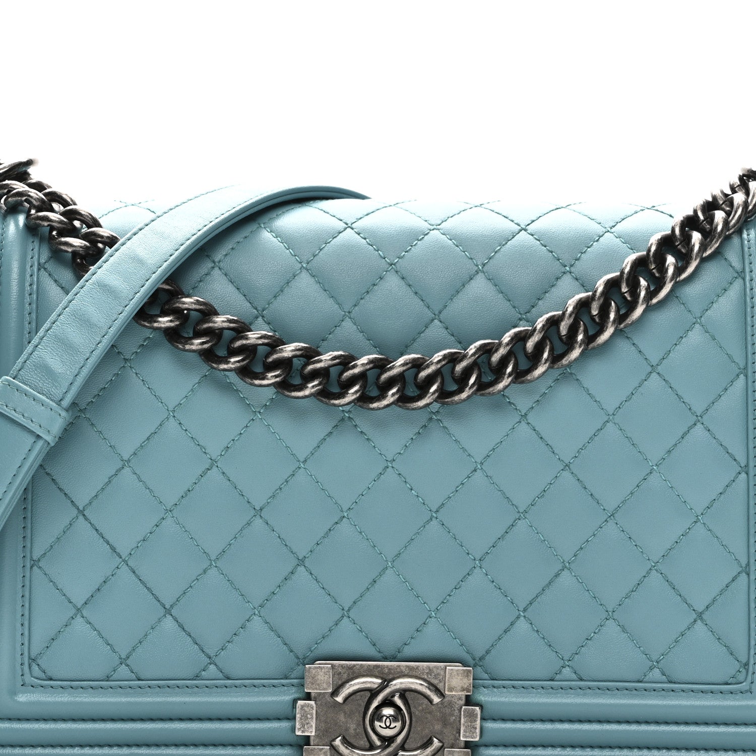 Calfskin Quilted New Medium Boy Flap Blue