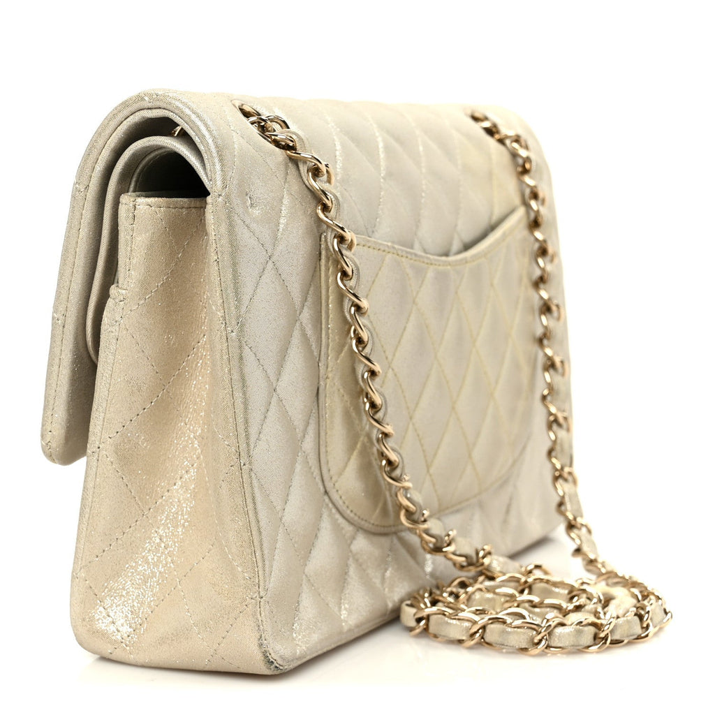 Metallic Canvas Quilted Medium Double Flap Light Gold