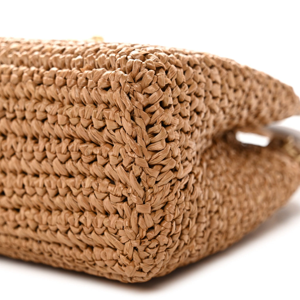 Braided Raffia Nano Kelly Flap Bag Dark Beige