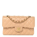 Caviar Quilted Small Double Flap Beige
