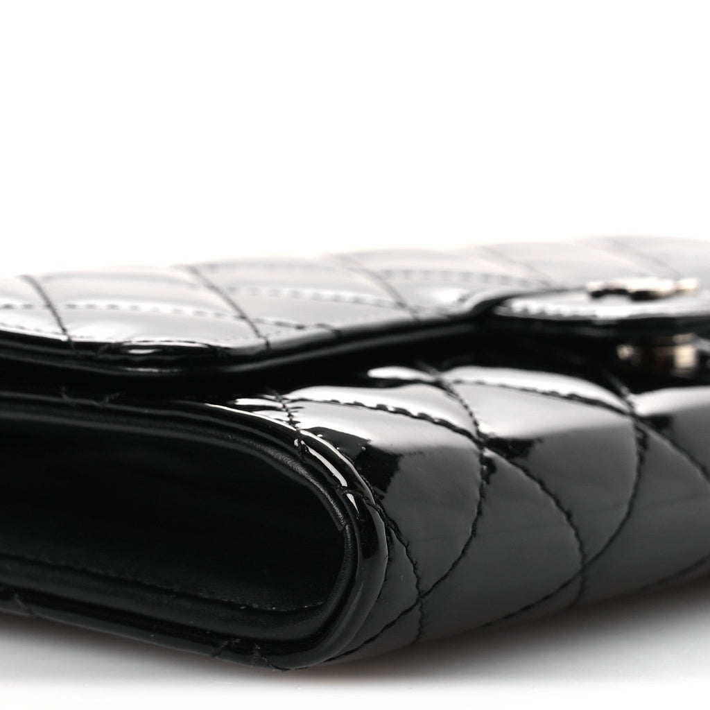 Patent Quilted Wallet On Removable Chain WOC Black
