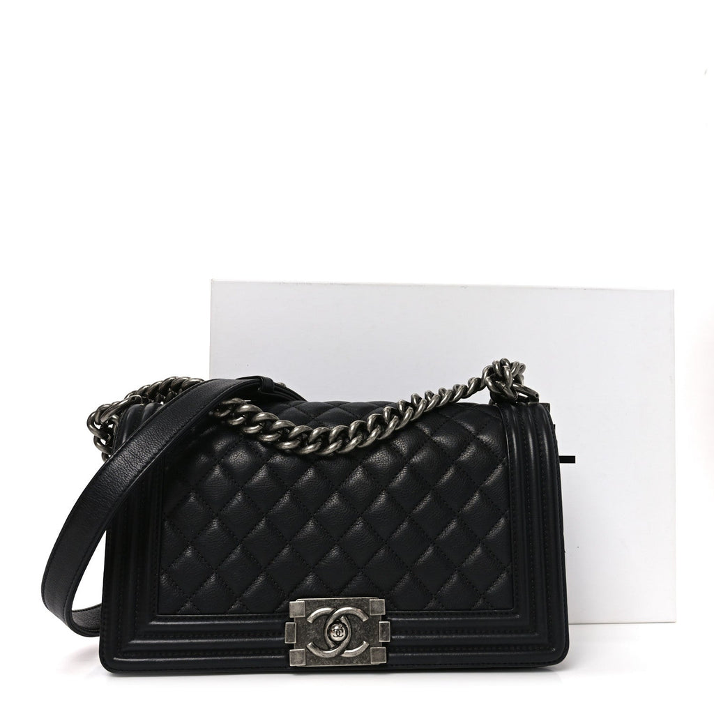 Calfskin Quilted Medium Boy Flap Black