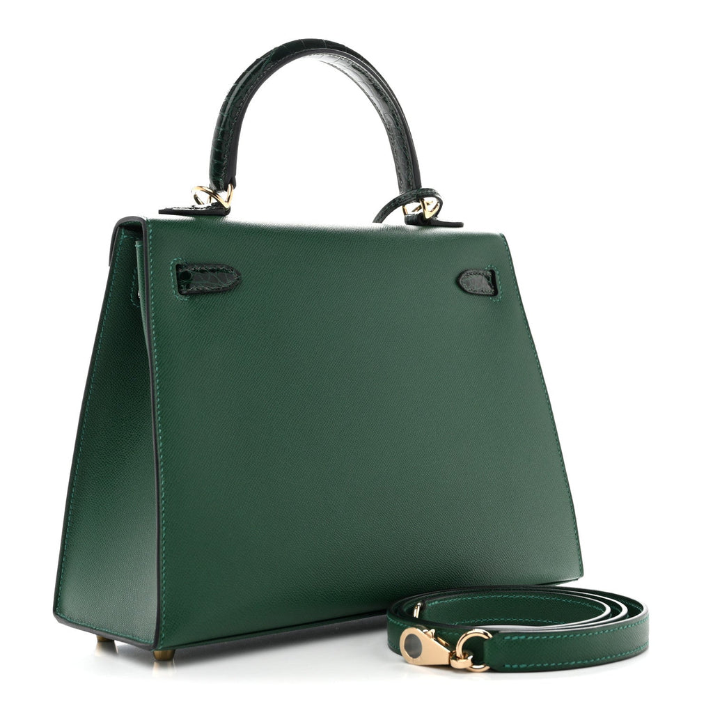 Madame Calfskin Shiny Alligator Kelly Sellier Touch 25 Vert Moyen