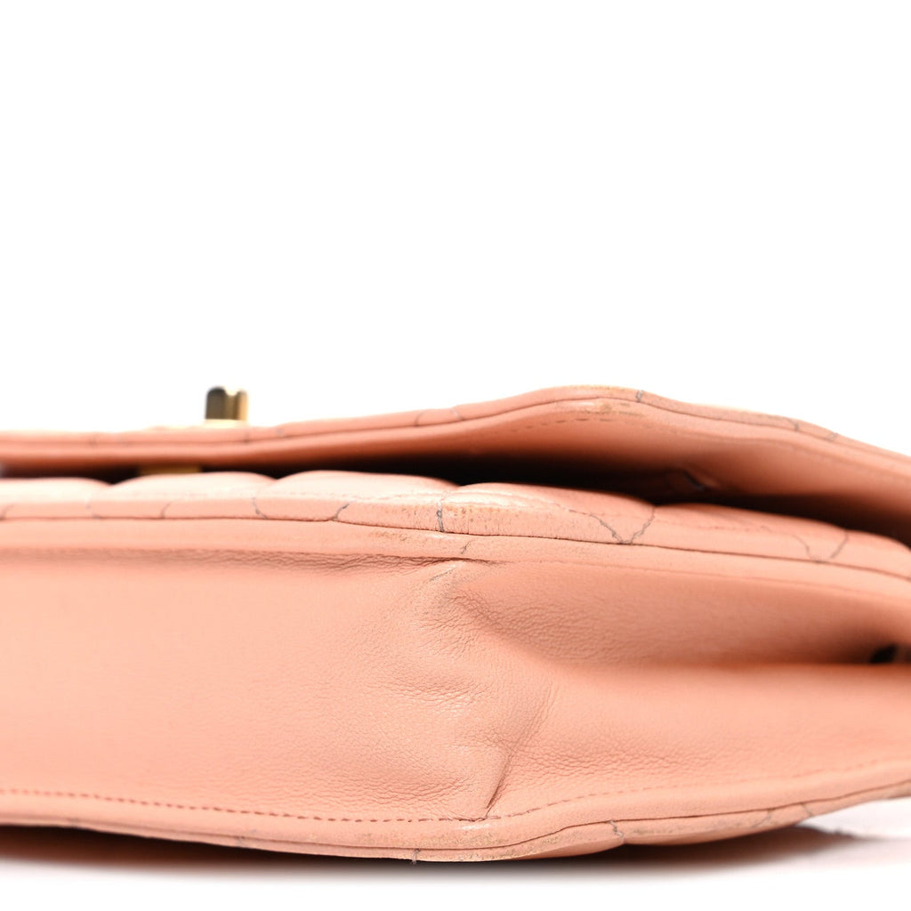 Lambskin Quilted CC Pearl Crush Wallet on Chain WOC Light Orange
