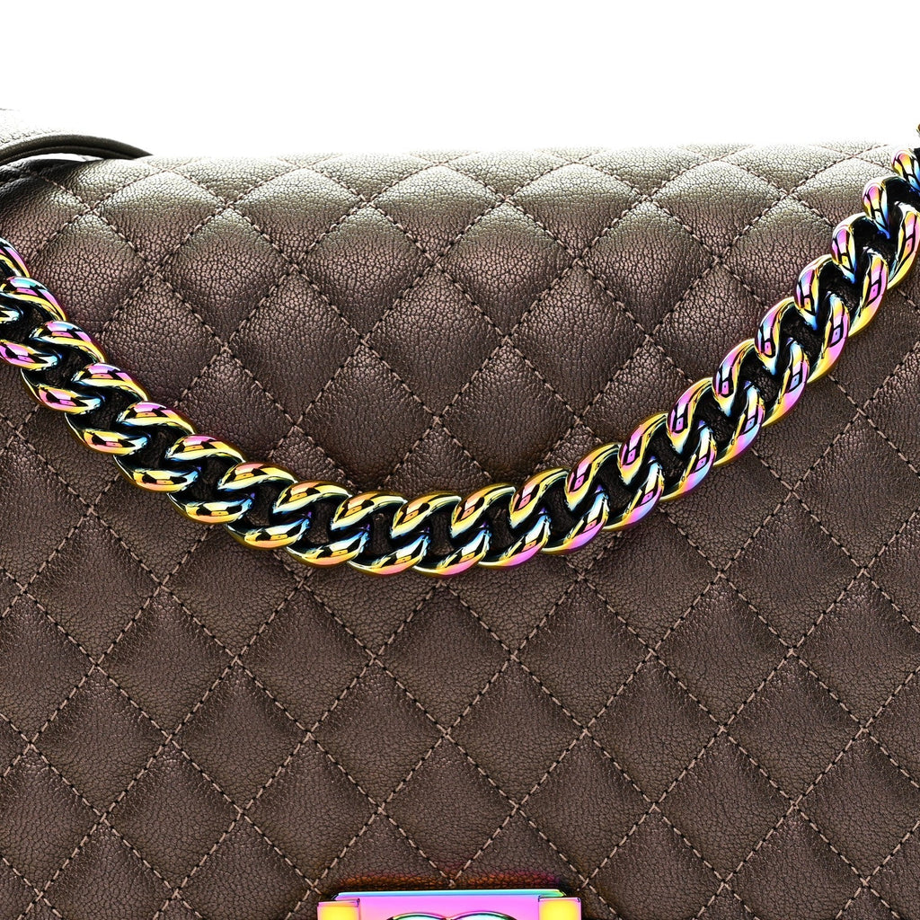 Iridescent Goatskin Quilted New Medium Boy Flap Bronze