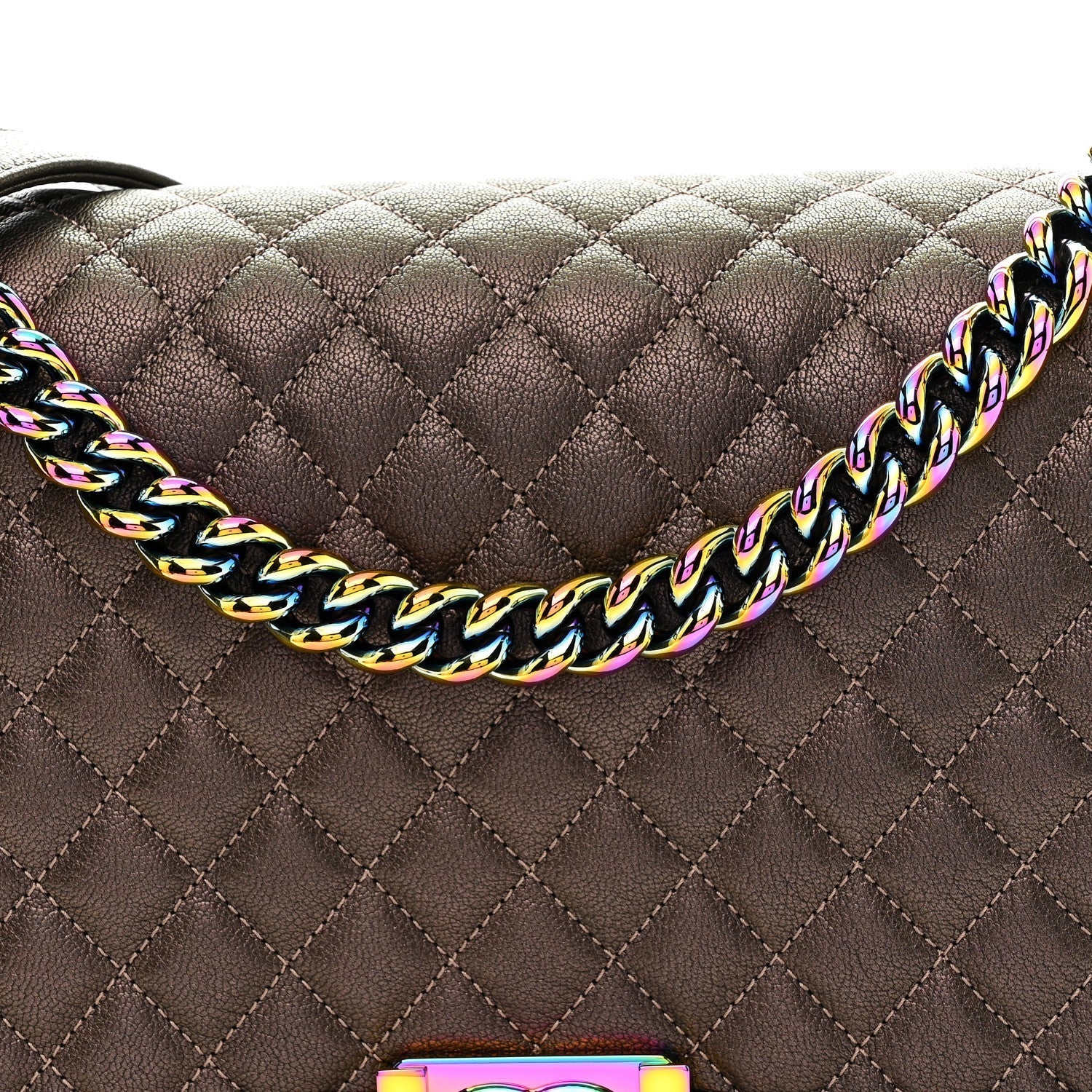 Iridescent Goatskin Quilted New Medium Boy Flap Bronze
