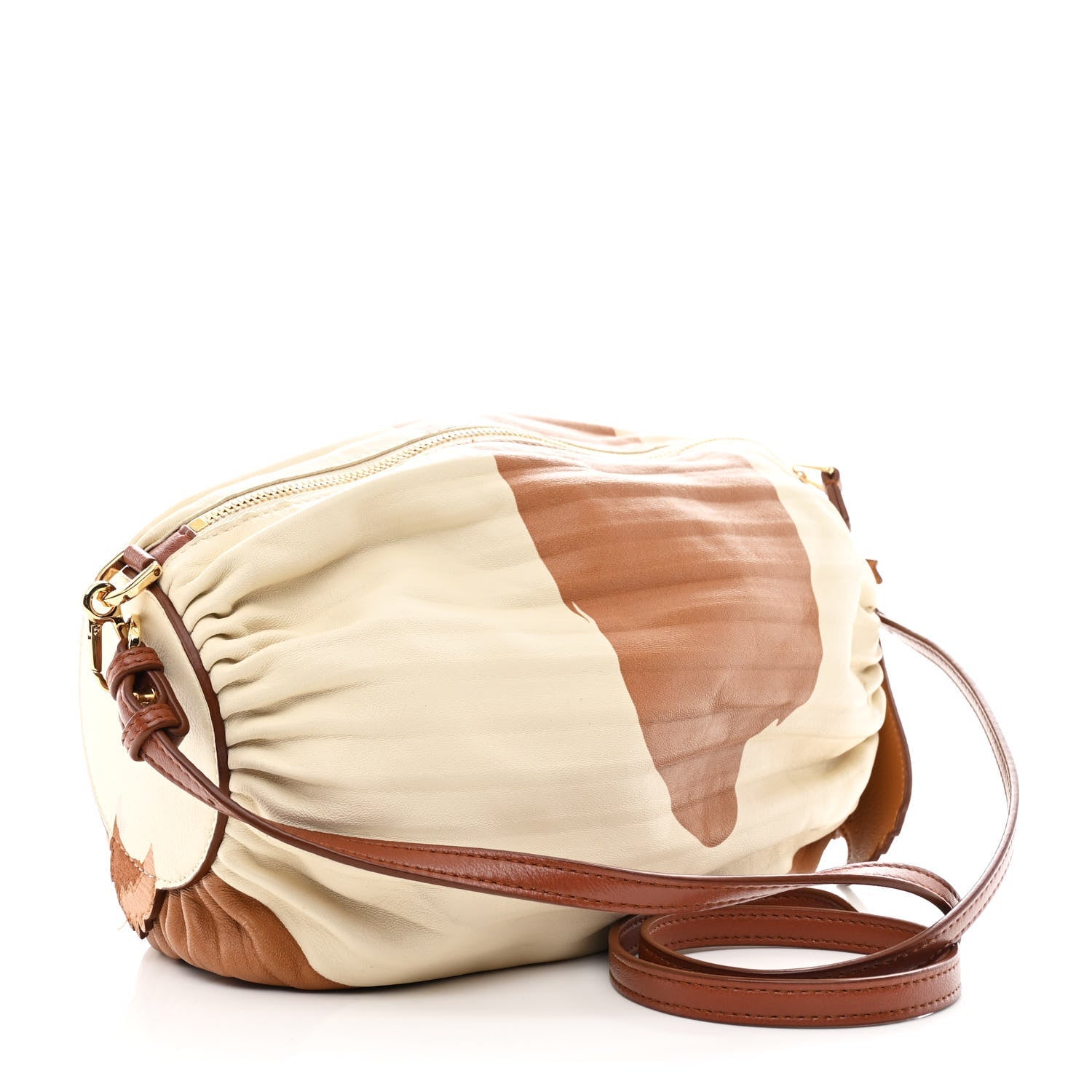 X HOWLS MOVING CASTLE Lambskin Pleated Heen Bracelet Pouch Shoulder Bag Rust