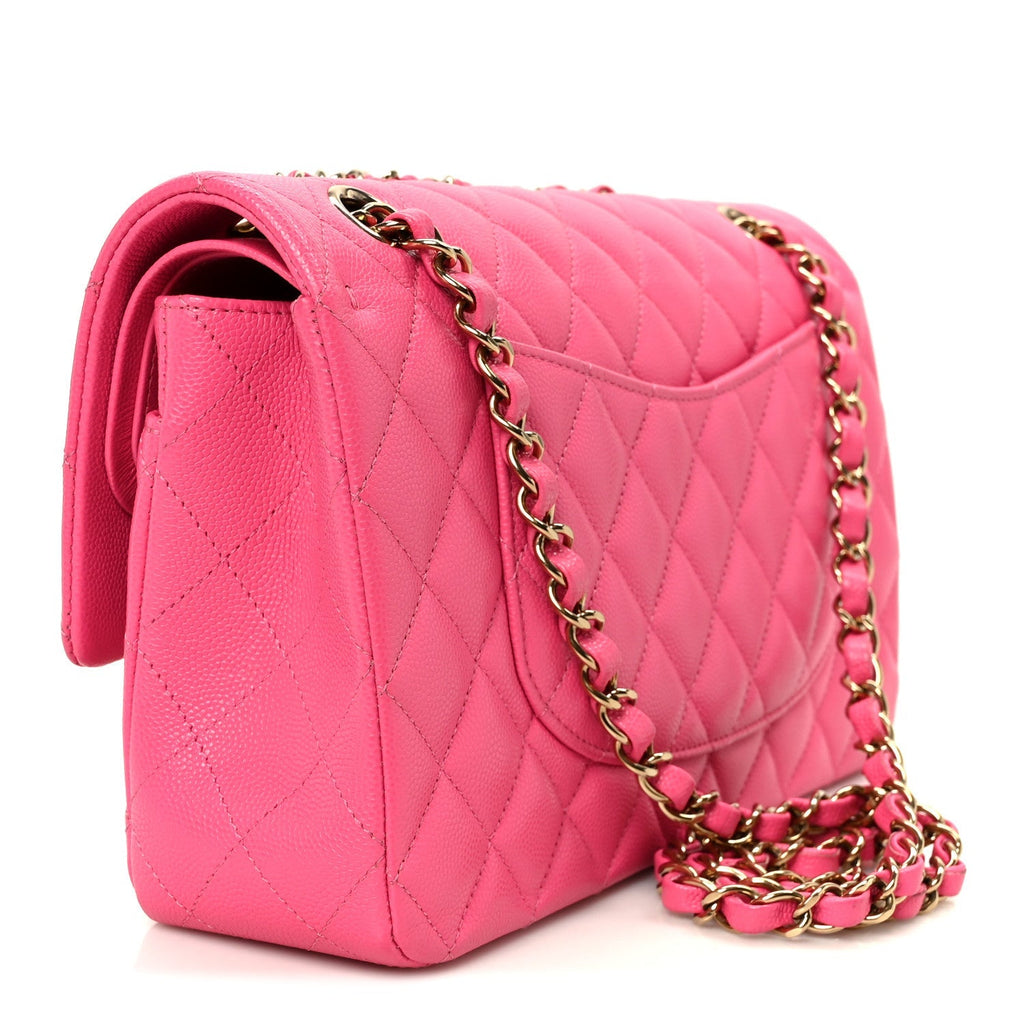 Caviar Quilted Medium Double Flap Pink