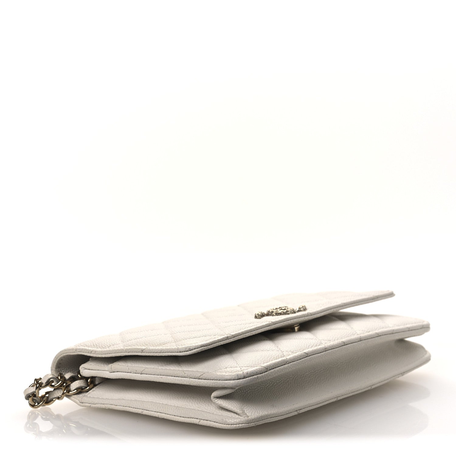 Caviar Quilted Perforated Metal CC Wallet On Chain WOC White