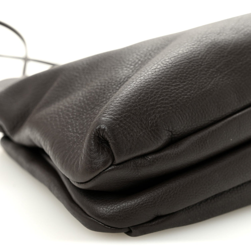 Grained Calfskin Bourse Clutch Dark Brown