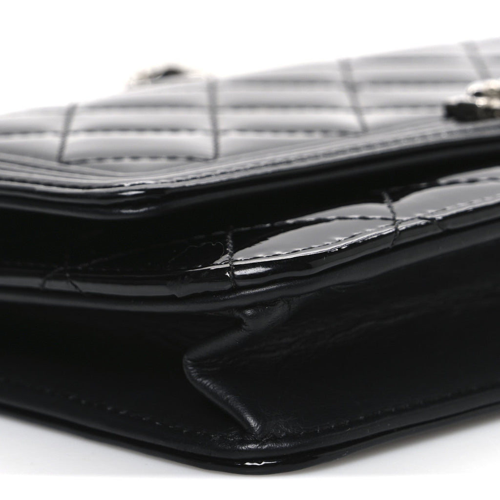 Patent Calfskin Quilted Boy Wallet On Chain WOC Black